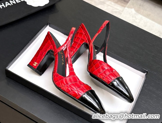 Good Product Chanel Crocodile Pattern Calfskin & Patent Leather Slingbacks Pump CH072720 Red 2026
