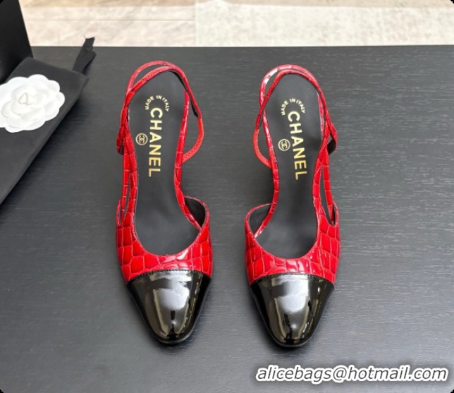 Good Product Chanel Crocodile Pattern Calfskin & Patent Leather Slingbacks Pump CH072720 Red 2026