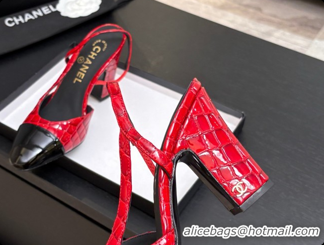 Good Product Chanel Crocodile Pattern Calfskin & Patent Leather Slingbacks Pump CH072720 Red 2026