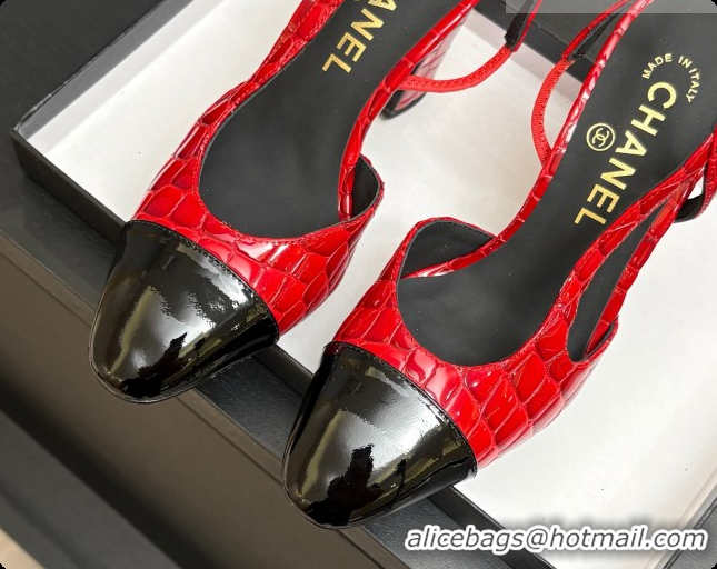 Good Product Chanel Crocodile Pattern Calfskin & Patent Leather Slingbacks Pump CH072720 Red 2026