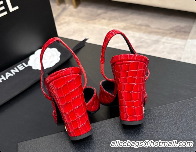 Good Product Chanel Crocodile Pattern Calfskin & Patent Leather Slingbacks Pump CH072720 Red 2026