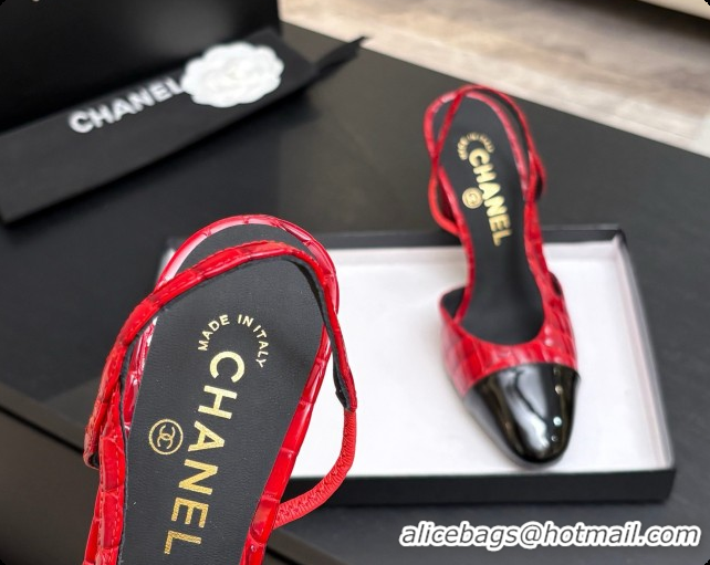 Good Product Chanel Crocodile Pattern Calfskin & Patent Leather Slingbacks Pump CH072720 Red 2026
