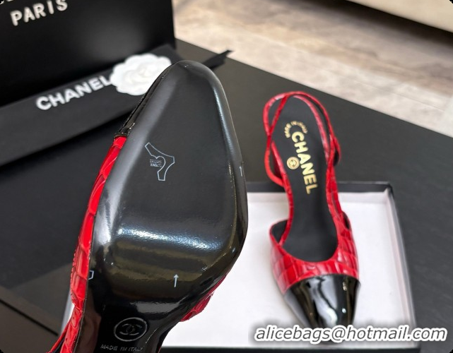 Good Product Chanel Crocodile Pattern Calfskin & Patent Leather Slingbacks Pump CH072720 Red 2026