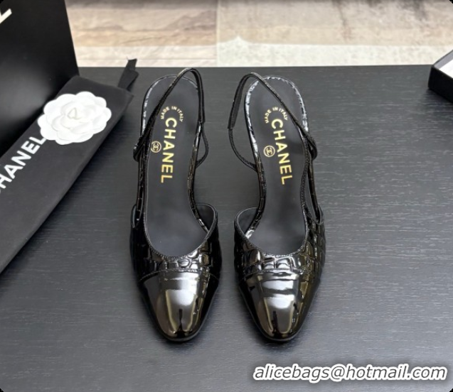 Top Grade Chanel Crocodile Pattern Calfskin & Patent Leather Slingbacks Pump CH072721 Black 2026