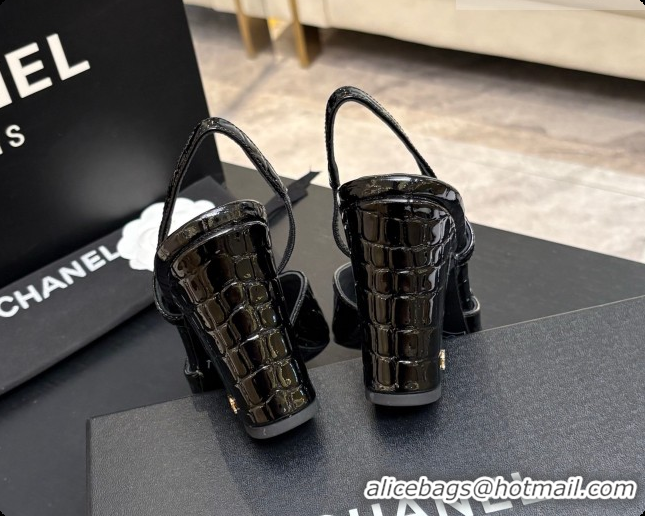 Top Grade Chanel Crocodile Pattern Calfskin & Patent Leather Slingbacks Pump CH072721 Black 2026