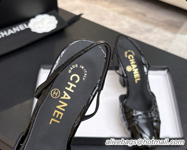 Top Grade Chanel Crocodile Pattern Calfskin & Patent Leather Slingbacks Pump CH072721 Black 2026