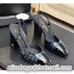 Pretty Style Chanel Crocodile Pattern Calfskin & Patent Leather Slingbacks Pump CH072722 Blue 2026