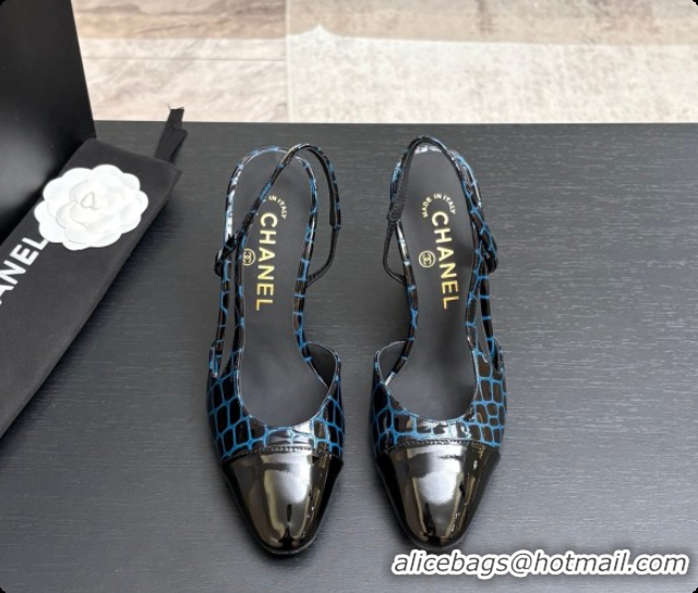 Pretty Style Chanel Crocodile Pattern Calfskin & Patent Leather Slingbacks Pump CH072722 Blue 2026