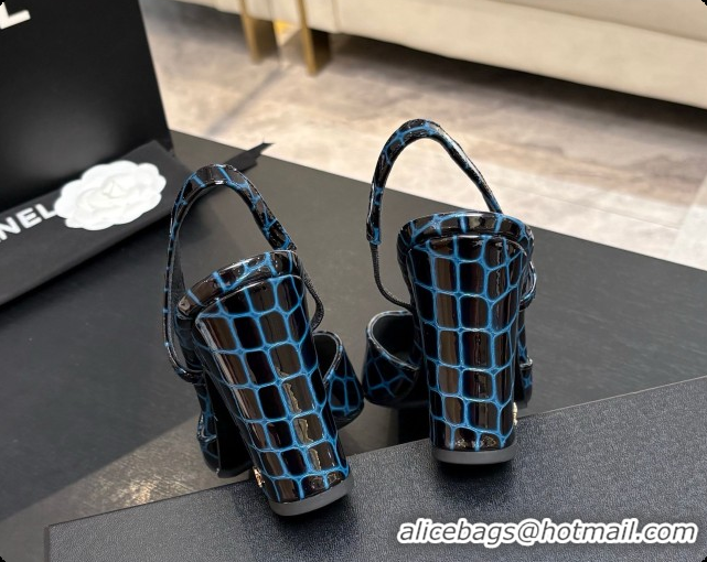 Pretty Style Chanel Crocodile Pattern Calfskin & Patent Leather Slingbacks Pump CH072722 Blue 2026