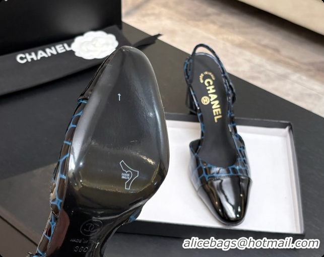 Pretty Style Chanel Crocodile Pattern Calfskin & Patent Leather Slingbacks Pump CH072722 Blue 2026