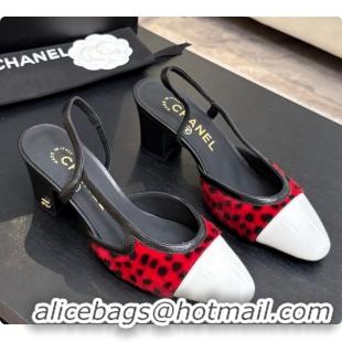 Buy Luxury Chanel Mixed Fibers & Patent Leather Slingbacks Pump 6.5cm Heel CH072725 Red 2026