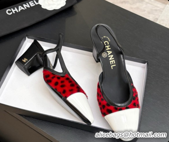 Buy Luxury Chanel Mixed Fibers & Patent Leather Slingbacks Pump 6.5cm Heel CH072725 Red 2026
