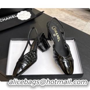 Unique Style Chanel Crocodile Pattern Calfskin & Patent Leather Slingbacks Pump 6.5cm Heel CH072727 Black 2026