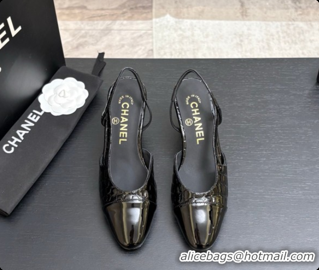 Unique Style Chanel Crocodile Pattern Calfskin & Patent Leather Slingbacks Pump 6.5cm Heel CH072727 Black 2026