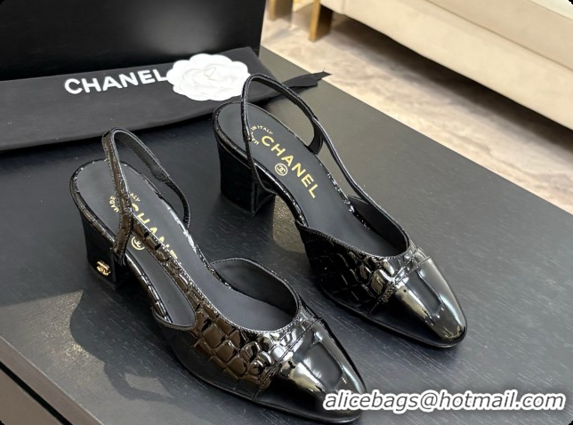 Unique Style Chanel Crocodile Pattern Calfskin & Patent Leather Slingbacks Pump 6.5cm Heel CH072727 Black 2026