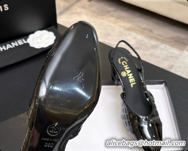 Unique Style Chanel Crocodile Pattern Calfskin & Patent Leather Slingbacks Pump 6.5cm Heel CH072727 Black 2026
