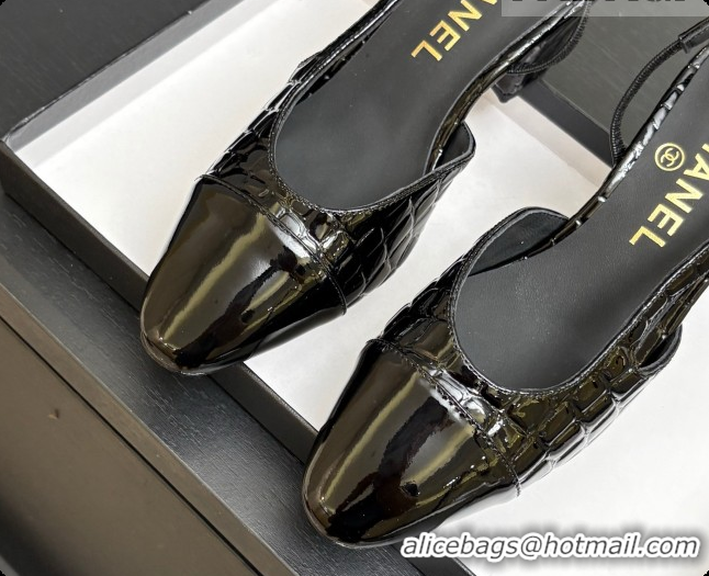 Unique Style Chanel Crocodile Pattern Calfskin & Patent Leather Slingbacks Pump 6.5cm Heel CH072727 Black 2026