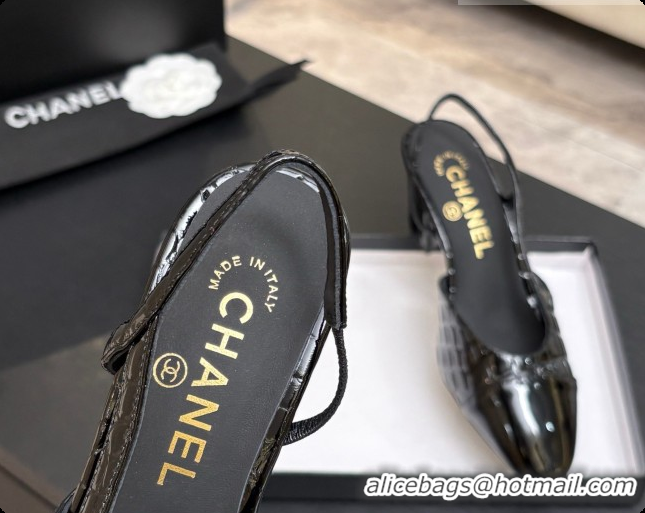 Unique Style Chanel Crocodile Pattern Calfskin & Patent Leather Slingbacks Pump 6.5cm Heel CH072727 Black 2026