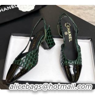 Pretty Style Chanel Crocodile Pattern Calfskin & Patent Leather Slingbacks Pump 6.5cm Heel CH072728 Green 2026