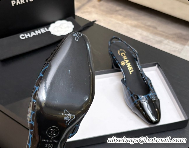 Sophisticated Chanel Crocodile Pattern Calfskin & Patent Leather Slingbacks Pump 6.5cm Heel CH072730 Blue 2026