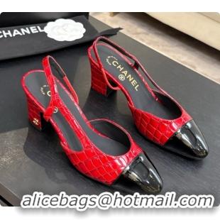 Hot Style Chanel Crocodile Pattern Calfskin & Patent Leather Slingbacks Pump 6.5cm Heel CH072731 Red 2026