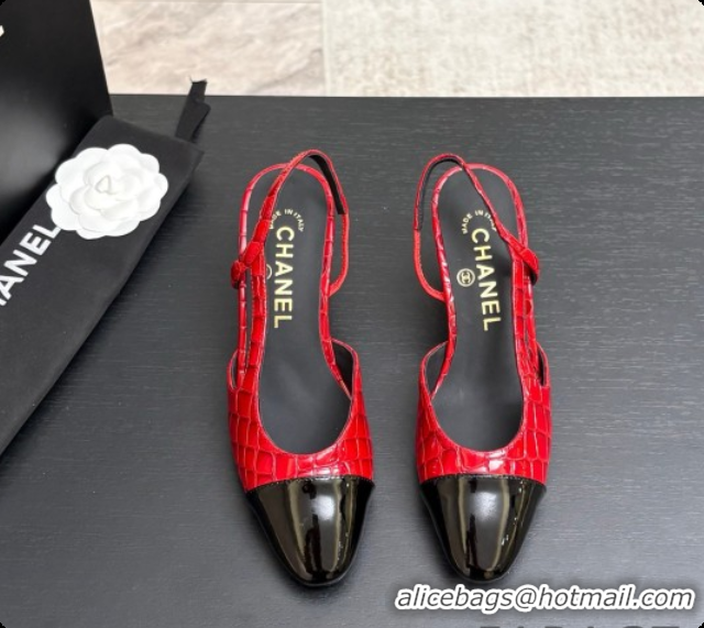 Hot Style Chanel Crocodile Pattern Calfskin & Patent Leather Slingbacks Pump 6.5cm Heel CH072731 Red 2026