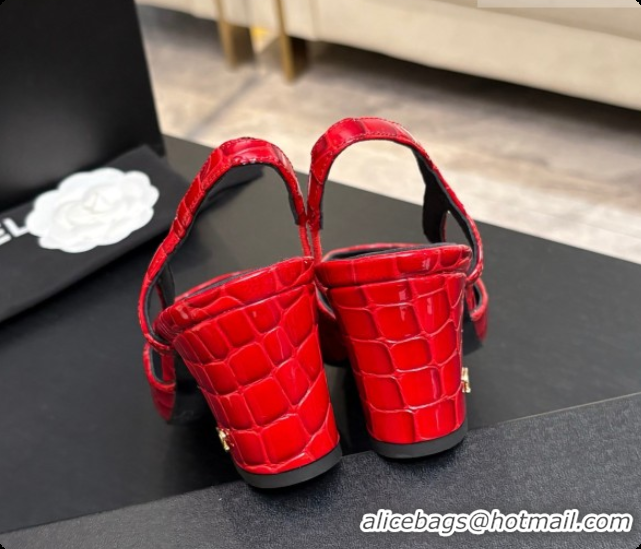 Hot Style Chanel Crocodile Pattern Calfskin & Patent Leather Slingbacks Pump 6.5cm Heel CH072731 Red 2026
