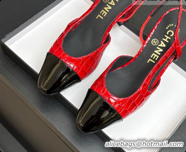 Hot Style Chanel Crocodile Pattern Calfskin & Patent Leather Slingbacks Pump 6.5cm Heel CH072731 Red 2026
