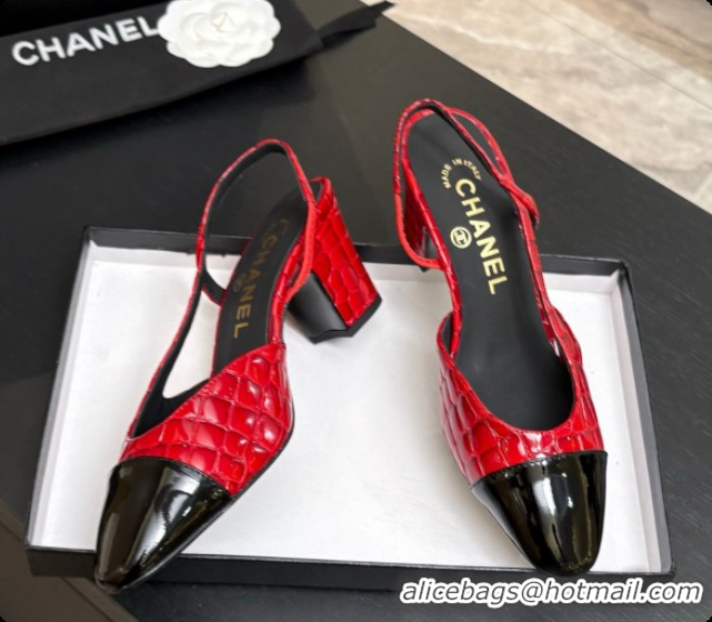 Hot Style Chanel Crocodile Pattern Calfskin & Patent Leather Slingbacks Pump 6.5cm Heel CH072731 Red 2026