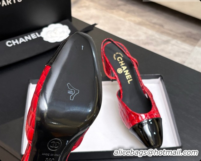 Hot Style Chanel Crocodile Pattern Calfskin & Patent Leather Slingbacks Pump 6.5cm Heel CH072731 Red 2026