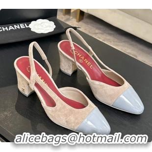 Good Product Chanel Suede & Patent Leather Slingbacks Pump 6.5cm Heel CH072734 Grey 2026