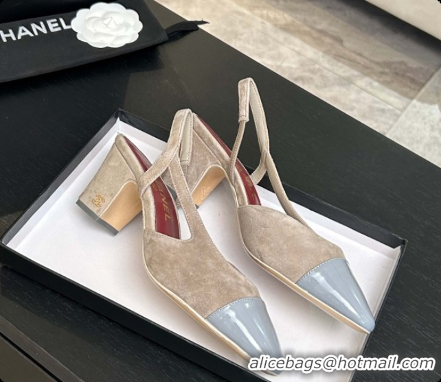 Good Product Chanel Suede & Patent Leather Slingbacks Pump 6.5cm Heel CH072734 Grey 2026