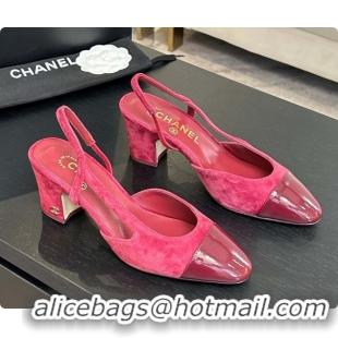 Charming Chanel Suede & Patent Leather Slingbacks Pump 6.5cm Heel CH072733 Burgundy 2026