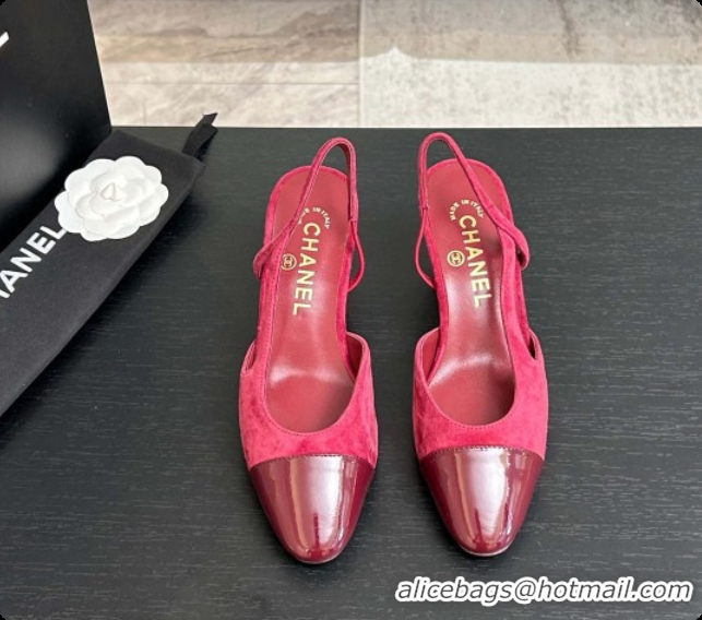 Charming Chanel Suede & Patent Leather Slingbacks Pump 6.5cm Heel CH072733 Burgundy 2026