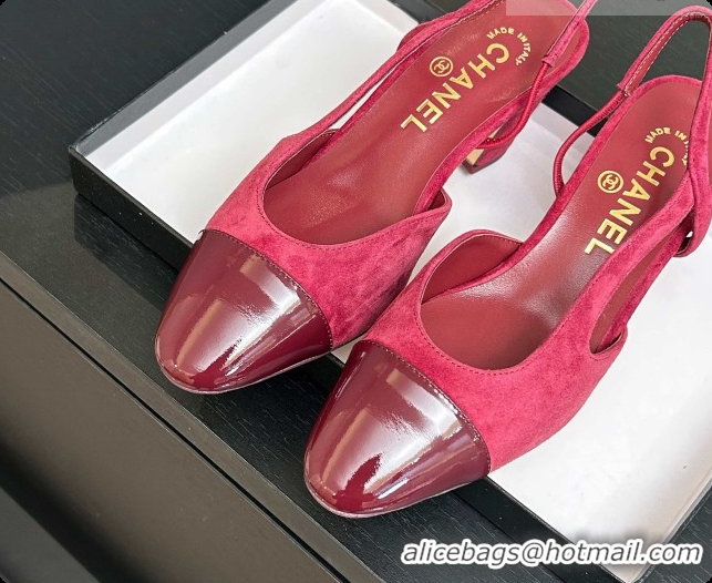 Charming Chanel Suede & Patent Leather Slingbacks Pump 6.5cm Heel CH072733 Burgundy 2026