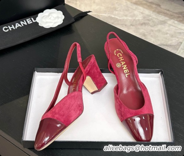 Charming Chanel Suede & Patent Leather Slingbacks Pump 6.5cm Heel CH072733 Burgundy 2026