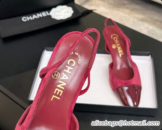 Charming Chanel Suede & Patent Leather Slingbacks Pump 6.5cm Heel CH072733 Burgundy 2026