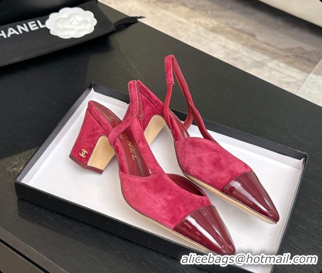 Charming Chanel Suede & Patent Leather Slingbacks Pump 6.5cm Heel CH072733 Burgundy 2026