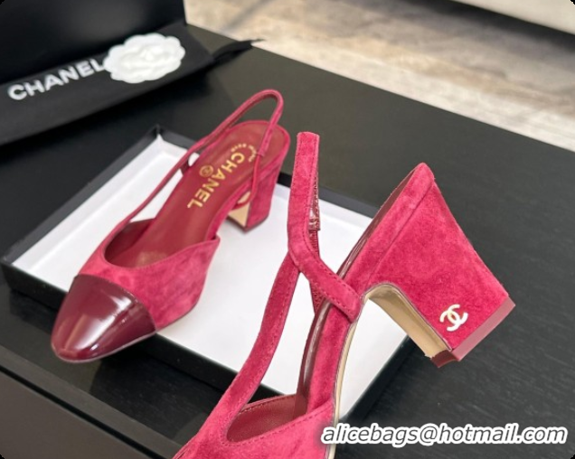 Charming Chanel Suede & Patent Leather Slingbacks Pump 6.5cm Heel CH072733 Burgundy 2026