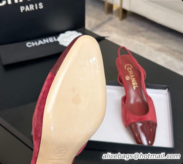 Charming Chanel Suede & Patent Leather Slingbacks Pump 6.5cm Heel CH072733 Burgundy 2026