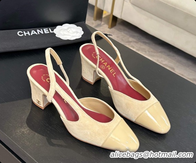 Trendy Design Chanel Suede & Patent Leather Slingbacks Pump 6.5cm Heel CH072736 Beige 2026