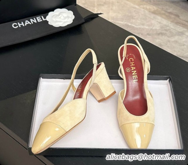 Trendy Design Chanel Suede & Patent Leather Slingbacks Pump 6.5cm Heel CH072736 Beige 2026