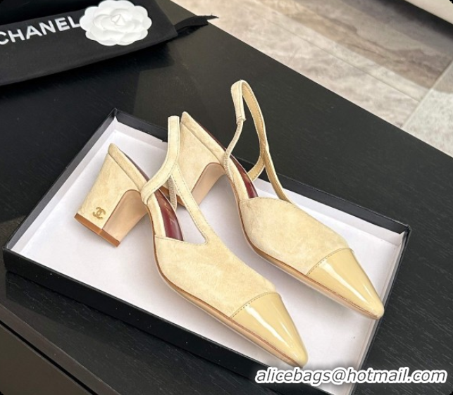 Trendy Design Chanel Suede & Patent Leather Slingbacks Pump 6.5cm Heel CH072736 Beige 2026