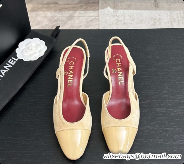 Trendy Design Chanel Suede & Patent Leather Slingbacks Pump 6.5cm Heel CH072736 Beige 2026