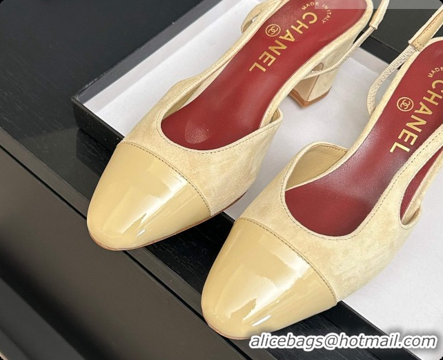 Trendy Design Chanel Suede & Patent Leather Slingbacks Pump 6.5cm Heel CH072736 Beige 2026