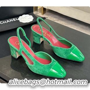 Most Popular Chanel Suede & Patent Leather Slingbacks Pump 6.5cm Heel CH072735 Green 2026