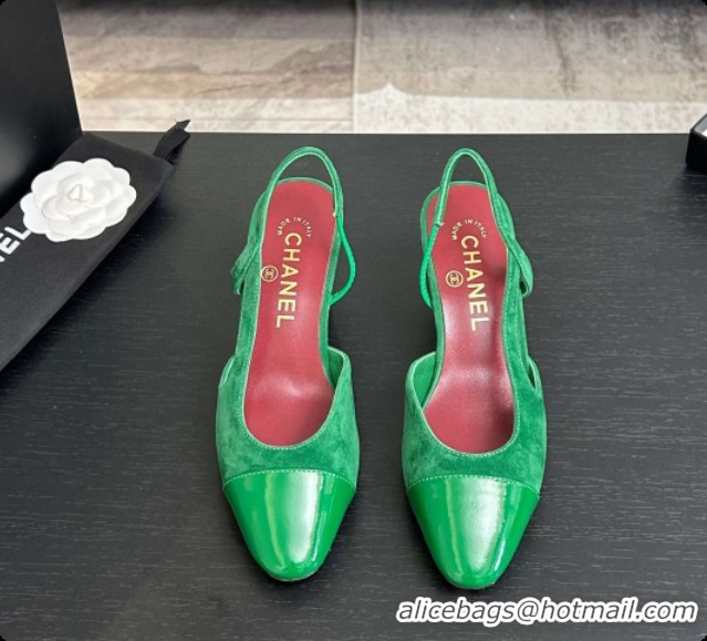 Most Popular Chanel Suede & Patent Leather Slingbacks Pump 6.5cm Heel CH072735 Green 2026