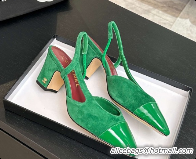 Most Popular Chanel Suede & Patent Leather Slingbacks Pump 6.5cm Heel CH072735 Green 2026