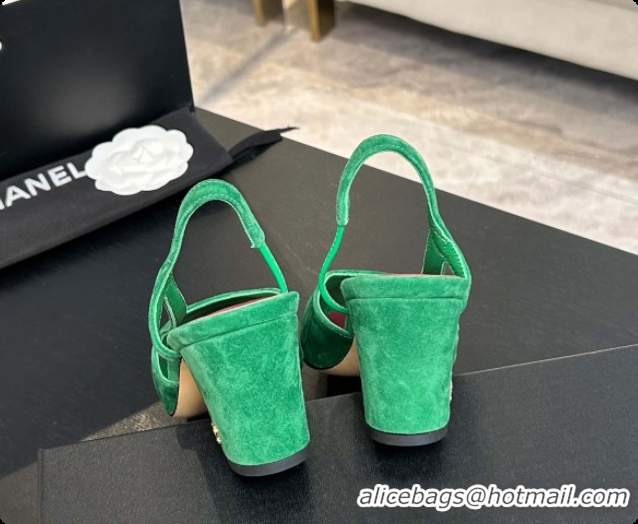 Most Popular Chanel Suede & Patent Leather Slingbacks Pump 6.5cm Heel CH072735 Green 2026
