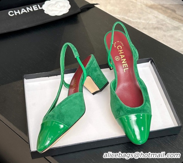 Most Popular Chanel Suede & Patent Leather Slingbacks Pump 6.5cm Heel CH072735 Green 2026